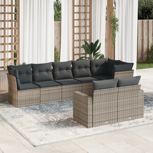 VidaXL 8-dijelni set vrtnih sofa od poliratana s jastucima sivi Slike