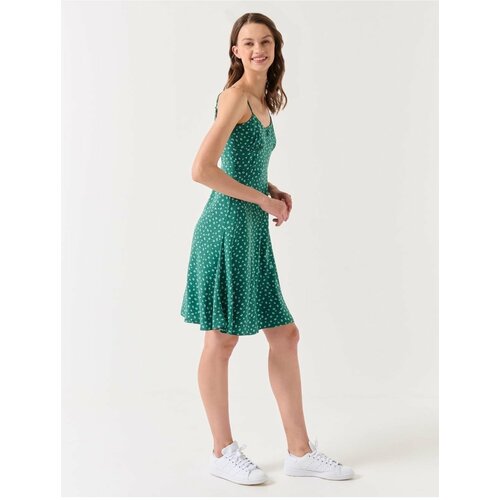 Jimmy Key Emerald Green Strappy Floral Pattern Woven Dress Cene