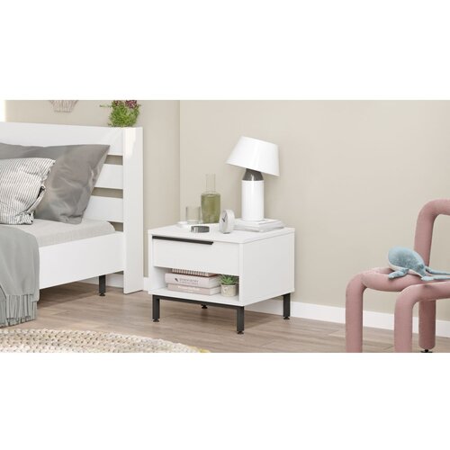 Hanah home Noćni ormarić On14-W, 53,6x42,4x44,5 cm, Bijeli Cene