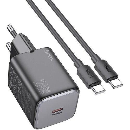 Hoco. zidni punjač Type C + kabel Type C na Type C QC PD 20W N40 crni Slike