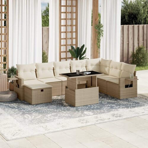 vidaXL 9-dijelni set vrtnih sofa s jastucima bež od poliratana Cijene
