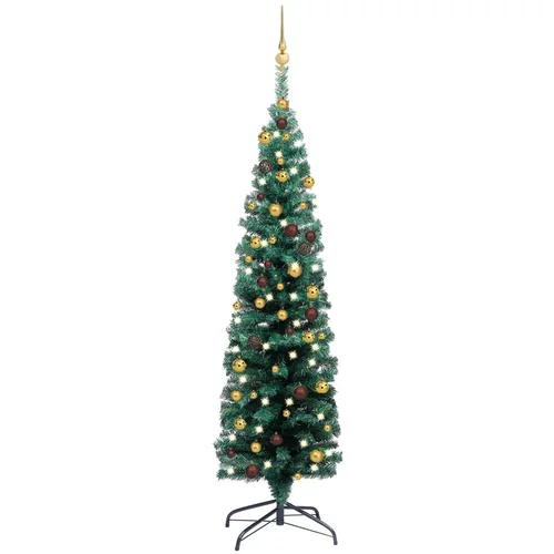vidaXL usko umjetno božićno drvce LED s kuglicama zeleno 150 cm