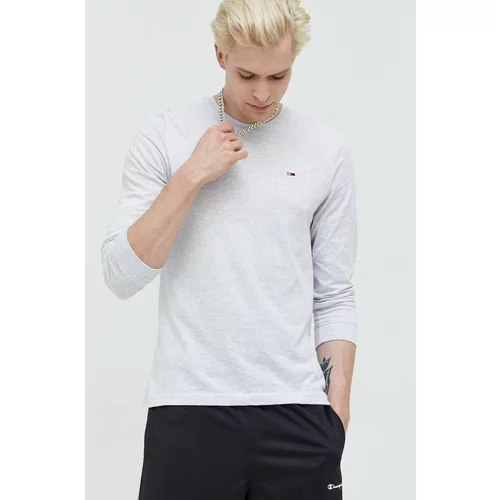 Tommy Jeans Pamučna majica dugih rukava boja: siva, jednobojni model