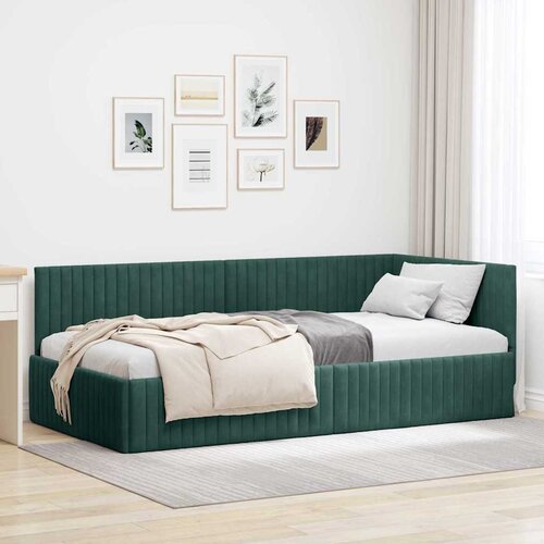 vidaXL Kotna postelja z vzglavjem Temno zelena 100 x 200 cm Žamet Cene