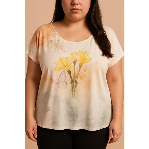 Fenzy Plus Size Top S Potiskom, Rumen Cene