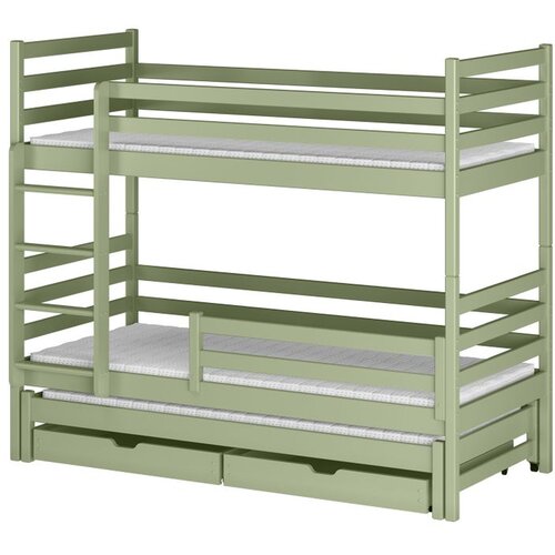 Molarem Home Drveni dječji krevet na kat Luk s tri kreveta i ladicom - olive - 160x80 cm - Madrac PE pjena 8 cm-spužvasti madrac Slike