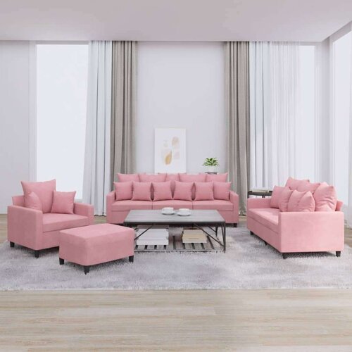  4-dijelni set sofa s jastucima ružičasti baršunasti Cene
