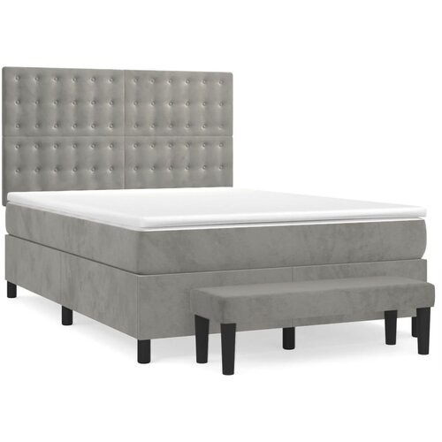 VidaXL Box spring postelja z vzmetnico svetlo siv 140x190 cm žamet, (20901395) Slike