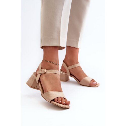 Kesi Women&amp;#039;s block sandals made of Eco Suede Beige Leisha Slike