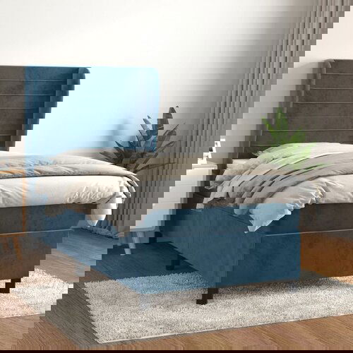 VidaXL Box spring postelja z vzmetnico temno modra 100x200 cm žamet Slike