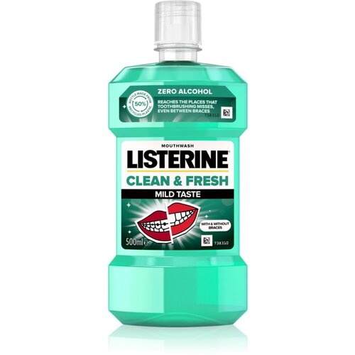 Listerine clean & Fresh Mild Taste Mouthwash vodica za ispiranje usta bez alkohola, pogodna za zube s aparatićem 500 ml Cene