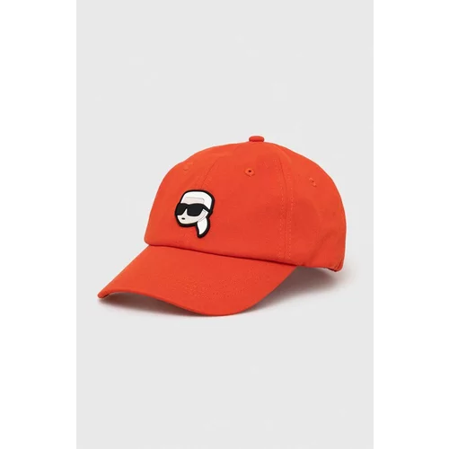 Karl Lagerfeld Bombažna bejzbolska kapa oranžna barva