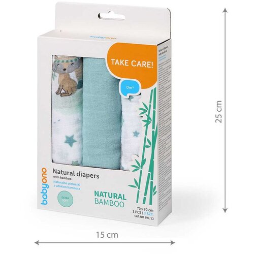 BabyOno Natural Bamboo Diapers Blue plenice iz blaga 70x70 cm 3 kos Slike