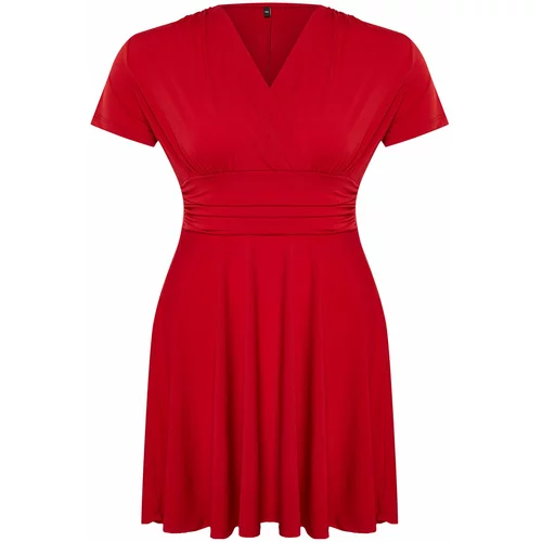 Trendyol Curve Red Double-breasted Mini Knitted Dress