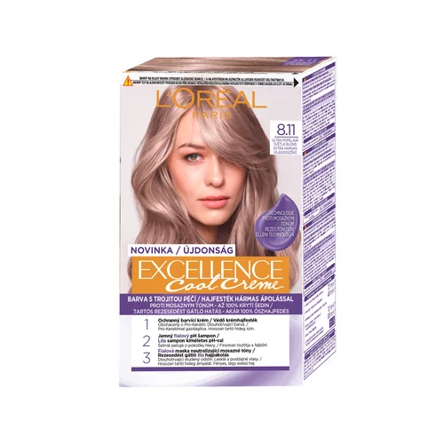 L´Oréal Paris excellence Cool Creme trajna boja za kosu s hladnim tonovima 48 ml nijansa 8,11 Ultra Ash Light Blond
