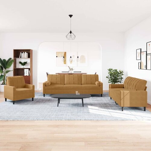  3-dijelni set sofa s jastucima smeđi bar&scaron;unasti Cijene