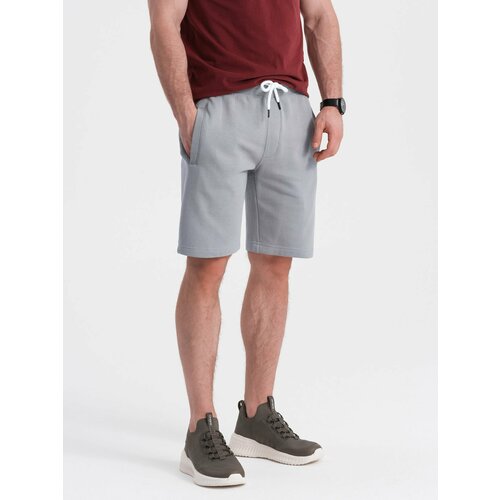 Ombre Men's knit shorts with drawstring and pockets - grey Cene