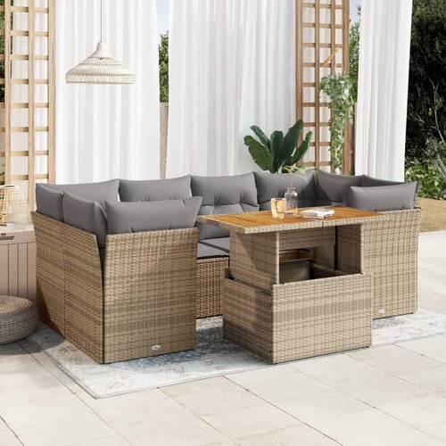 vidaXL 7-dijelni set vrtnih sofa od poliratana s jastucima bež Cijene