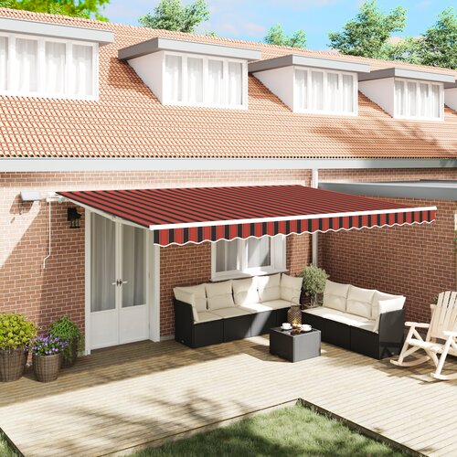 VidaXL Ročno retraktibilna tenda z LED v oranžni in rjavi, 500x300 cm Slike