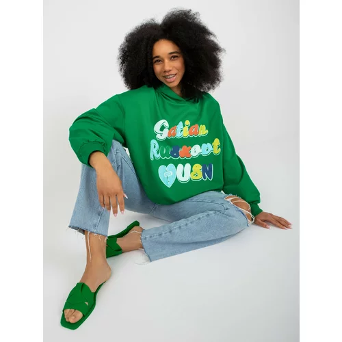 Fashion Hunters Women's green oversize sweatshirt with print