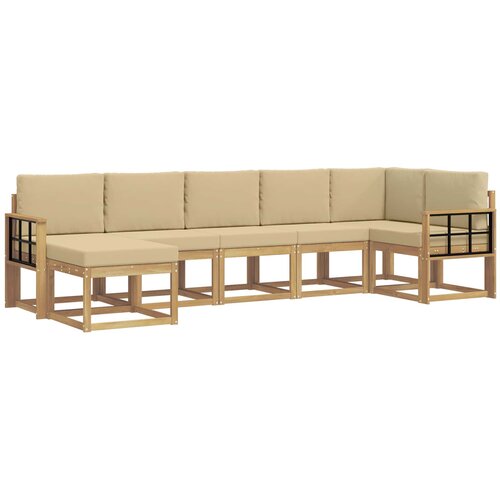 vidaXL Zunanja garnitura za sedenje 7 pcs Bela in bež Poliester, (5000281403) Cene