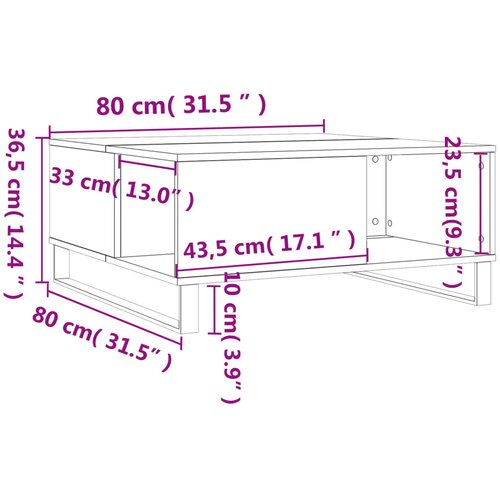  Stolić za kavu boja sivog hrasta 80x80x36,5cm konstruirano drvo Slike