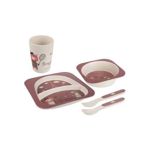 Canpol BABIES SET ZA HRANJENJE 5 DELOVA 9227 - BONJOUR PARIS DARK RED (9227_red) Cene