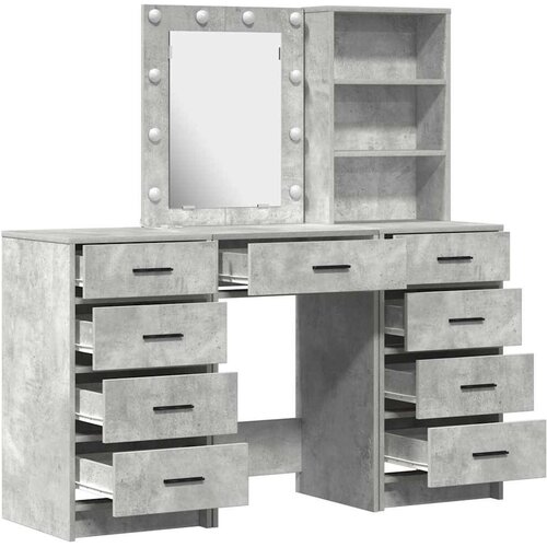  Toaletni stol s zrcalnim svjetlima 3 pcs Siva Konstruirano drvo Slike