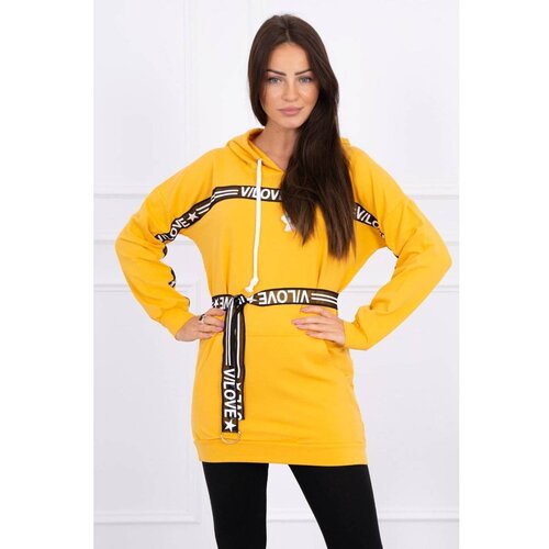 Kesi Dress decorated with tape with inscriptions mustard Slike
