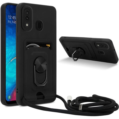 Cadorabo Verižica za mobilni telefon s funkcijo stojala, združljiva s Samsung Galaxy A20/A30/M10s v črna barvi - silikonski za&scaron;čitni pokrov z nastavljivim trak, (20859887) Cene