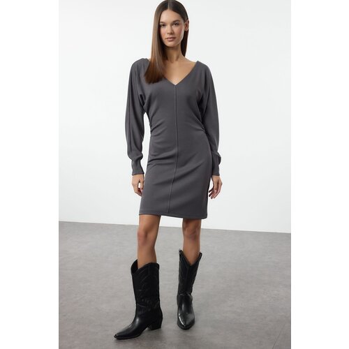 Trendyol Anthracite Padded Bodycone/Fits the Body Mini Knit Dress Slike