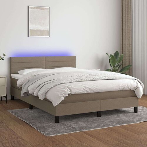  Box spring postelja z vzmetnico LED taupe 140x190 cm blago Cene