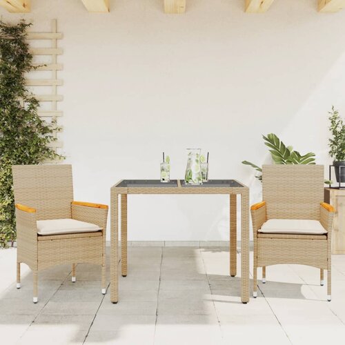  3-dijelni vrtni blagovaonski set s jastucima poliratan i staklo Bež 90 x 90 x 75 cm Cene