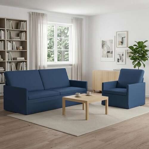  Set sofe 2 pcs Plava Tkanina - Plava 1-sjedalni + 3-sjedalni (180 cm) Cene