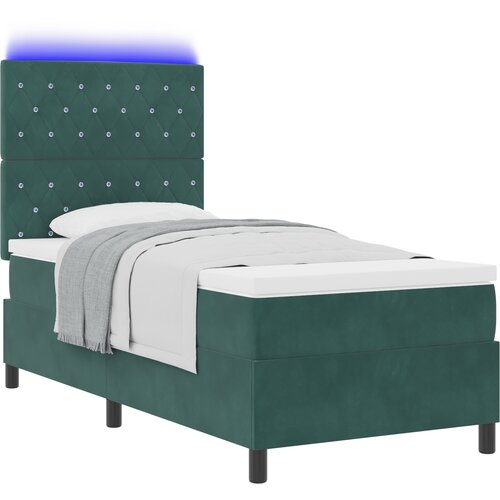 vidaXL Postelja s pomičnim vzmetenjem in vzmetnico & LED Temno zelena 90x200 cm Žamet, (22050182) Cene