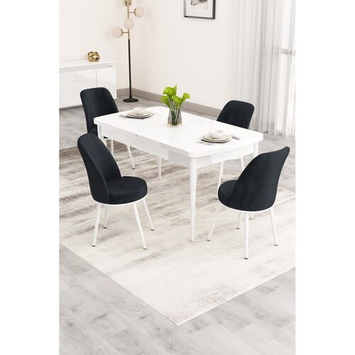 Hanah home trpezarijski set Nix, sto na razvlačenje i 4 stolice, bela ploča, antracit tkanina Babyface Cene