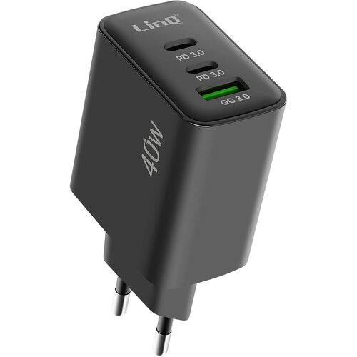 LINQ 40W omrežni polnilnik - USB QC 3.0 2x USB-C Power Delivery - crn, (20917928) Slike
