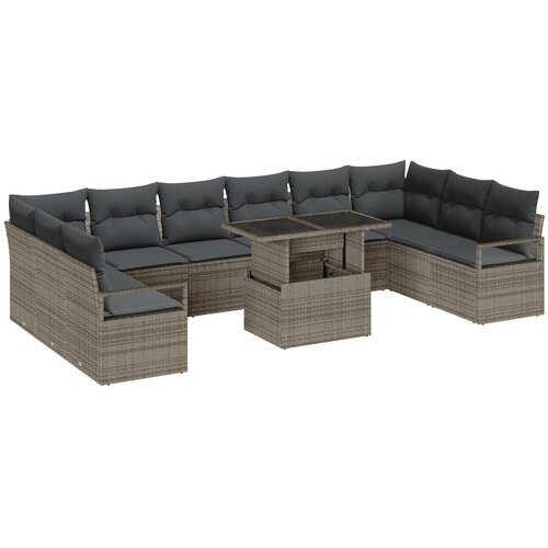 VidaXL 11 Dijelni Vrtni Sofa Set s Jastučićima Sivi Poli Ratan, Sofa za 2 Osobe s Jastučićima Sivi Poli Ratan Slike
