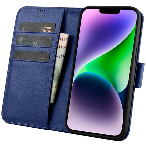 ICARER 2v1 usnjena preklopna torbica za iPhone 14 Plus Anti-RFID denarnica modra, (21522108) Cene