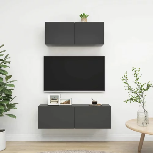 vidaXL Komplet TV omaric 2-delni siva iverna plošča