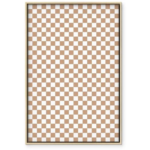  Slika - Checkerboard Pattern - Brown-White Grid with a Subtle Noise 60x90 U prirodnom drvenom okviru Slike