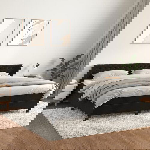 VidaXL Krevet s oprugama i madracem crni 180x200 cm bar&amp;scaron;unasti Slike