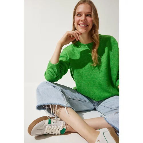 Happiness İstanbul Women's Green Oversize Knitwear Sweater
