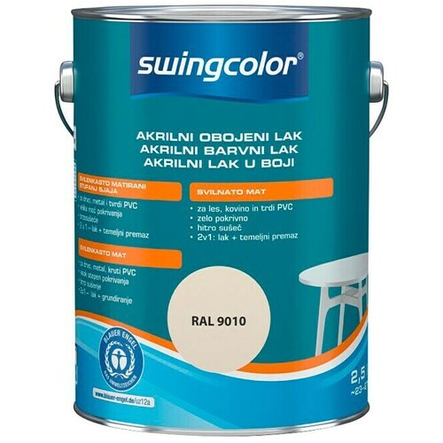 SWINGCOLOR Akrilni barvni lak Swingcolor (bele barve, svilnato mat, 2,5 l) Slike