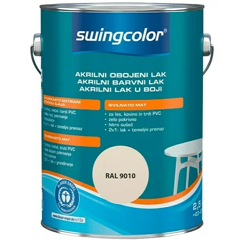 SWINGCOLOR Akrilni barvni lak Swingcolor (bele barve, svilnato mat, 2,5 l)