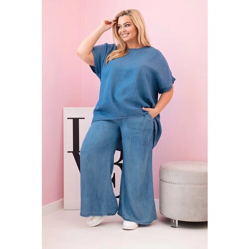 Kesi Włoski Plus Size women's set made of Tencel blouse and tie-waist pants denim Cene