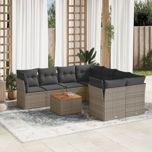 vidaXL 9-dijelni set vrtnih sofa od poliratana s jastucima sivi Cijene