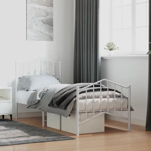 Metalni okvir kreveta s uzglavljem i podnožjem bijeli 75x190 cm