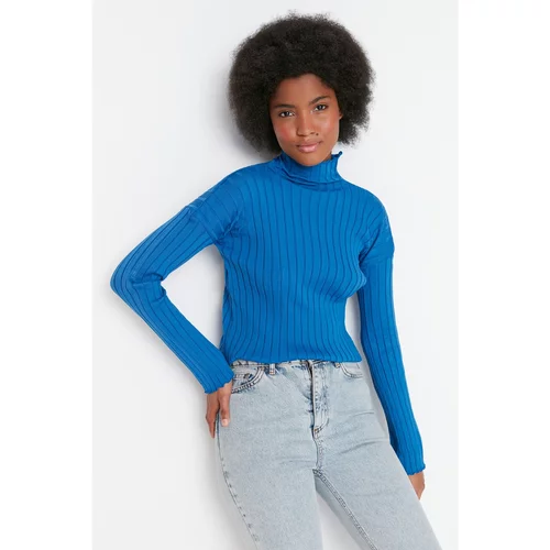Trendyol Blue Padded Stand Up Collar Knitwear Sweater
