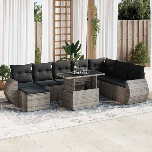 vidaXL 9-dijelni set vrtnih sofa od poliratana s jastucima sivi Cijene